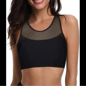 Black Racerback Mesh Swim Sports Bra